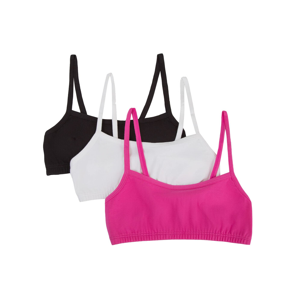 Fruit of the Loom Girls' Cotton Spaghetti Strap Sport Bra  Black Hue/Passion Fruit/White  30