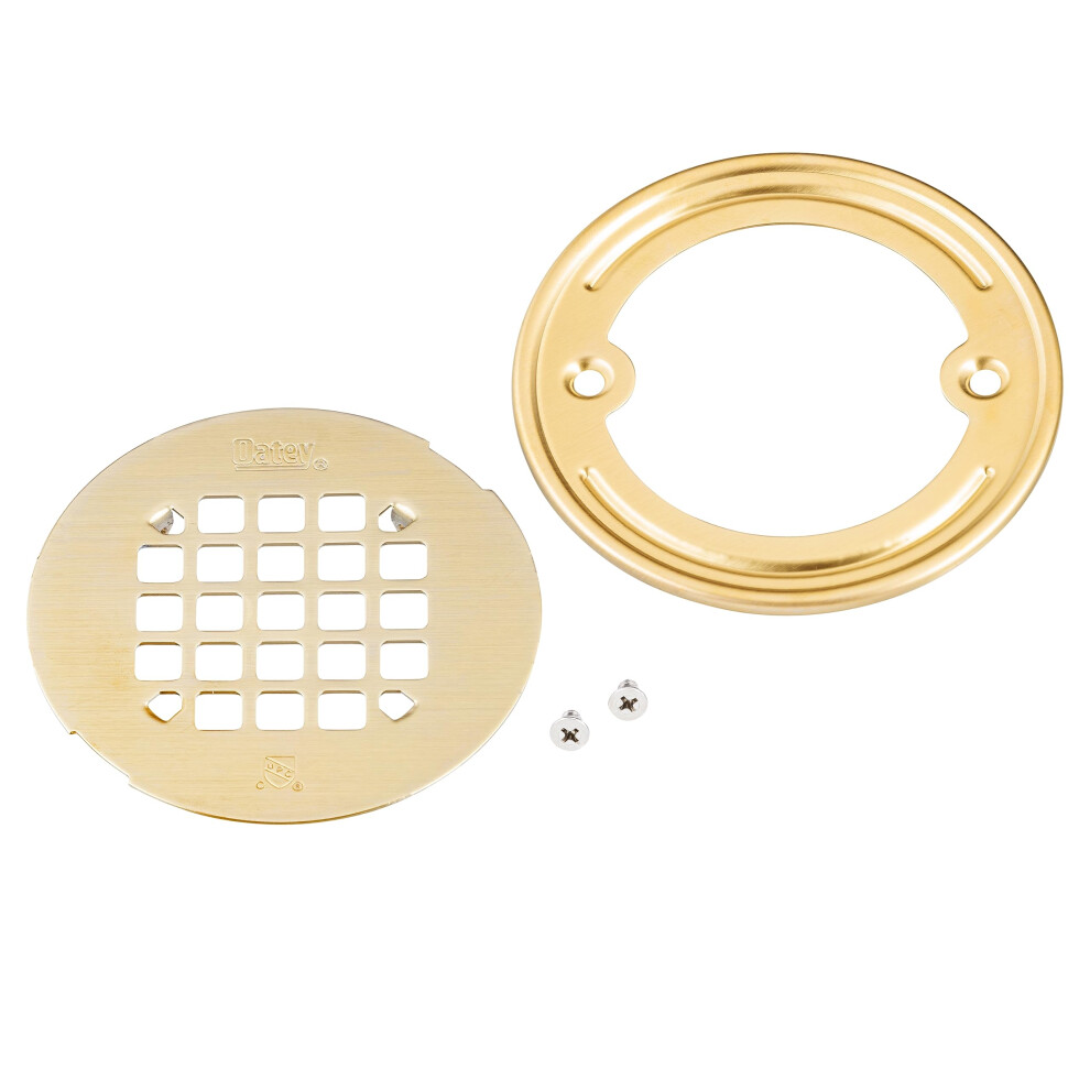 Oatey 42362 Universal 4-1/4 In. Snap-Tite Round Shower Strainer With Tile Ring In Brushed Gold 038753395050