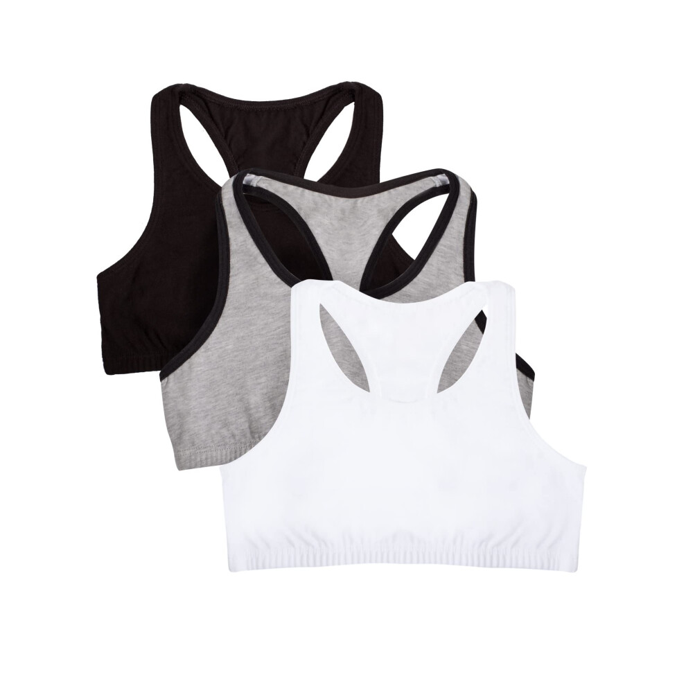 Fruit of the Loom Girls' Cotton Built-up Stretch Sports Bra  Grey with Black/White/Black  28