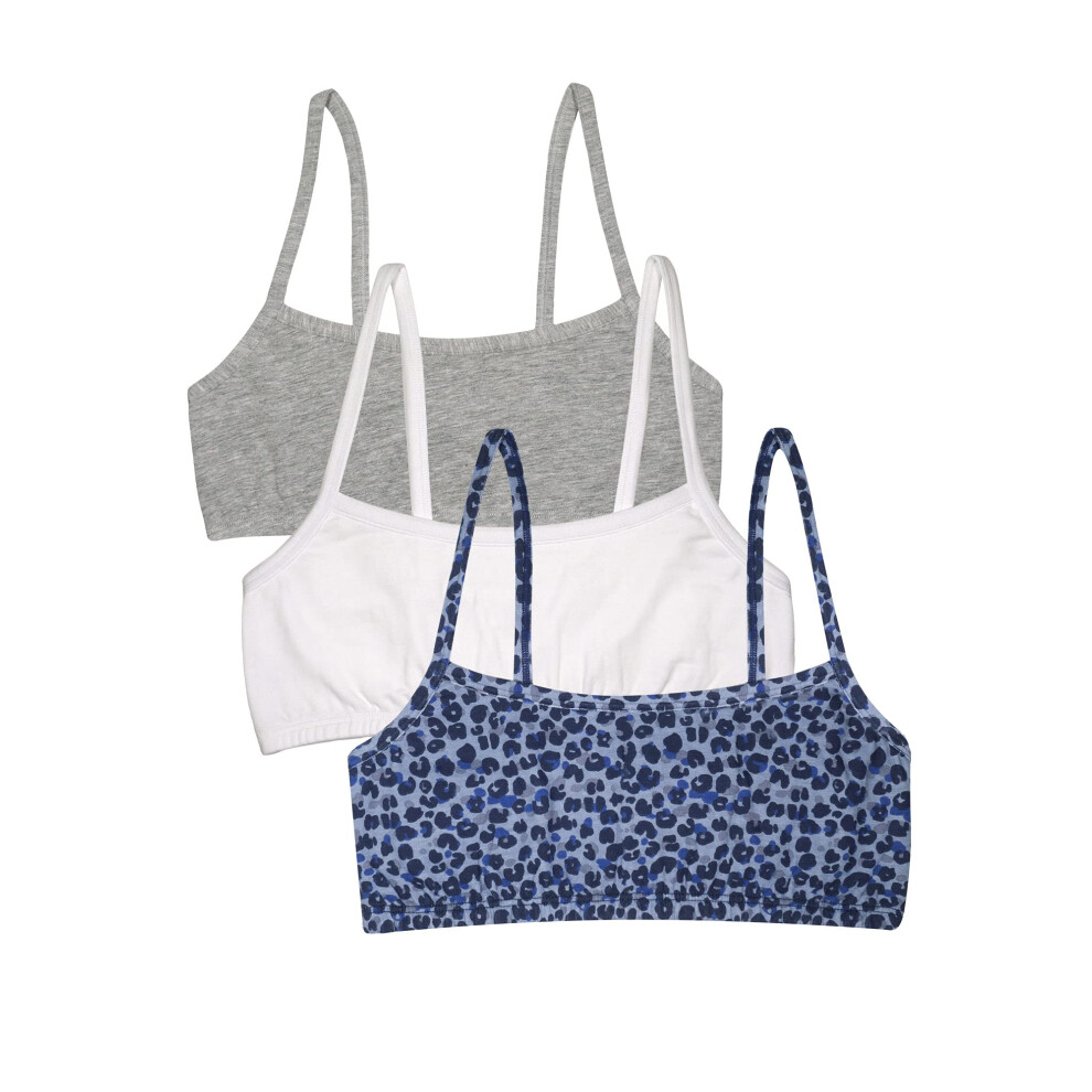 Fruit of the Loom Girls' Cotton Spaghetti Strap Sport Bra  Multi Leo/White/Grey Heather  34