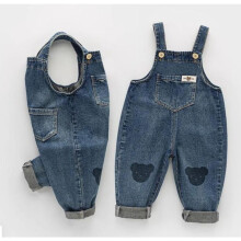 (blue, 90) Children's Denim Overalls Spring and Autumn Boys and Girls Loose Suspenders Baby Casual All-match Trousers