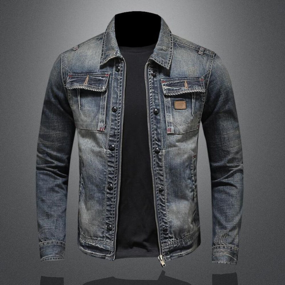 (blue, L) Special Offer: Men's Retro Classic Denim Jacket With Free Shipping - Young, Trendy, Handsome Street Style With Lapel