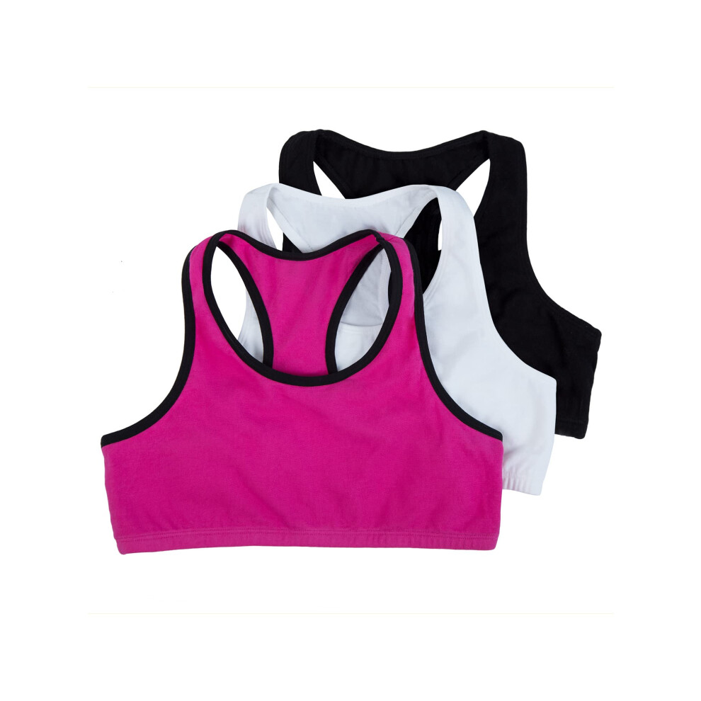Fruit of the Loom Girls' Cotton Built-up Stretch Sports Bra  Passion Fruit with Black/White/Black  30