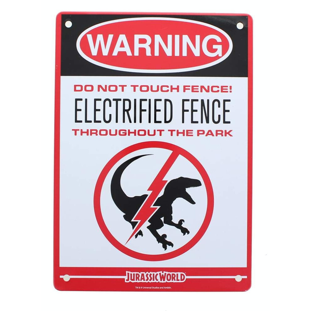 Jurassic World Electrified Raptor Fence 8""""x6"""" Tin Sign