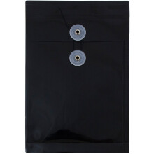 Envelopes de plstico JAM PAPER com boto e fecho de cordo - 6 1/4 x 9 1/4 - Preto - 12/pacote