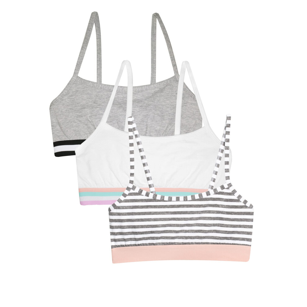 Fruit of the Loom Girls' Cotton Spaghetti Strap Sport Bra  Grey Stripe/Grey/White  38