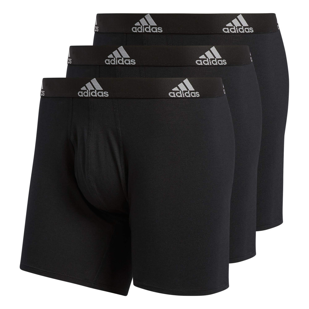 adidas Men's Stretch Cotton Boxer Brief Underwear (3-Pack)  Black/Light Onix Grey  Small
