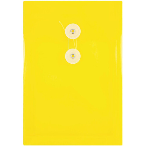 JAM PAPER Plastic Envelopes with Button & String Tie Closure - 6 1/4 x 9 1/4 - Yellow - 3/Pack