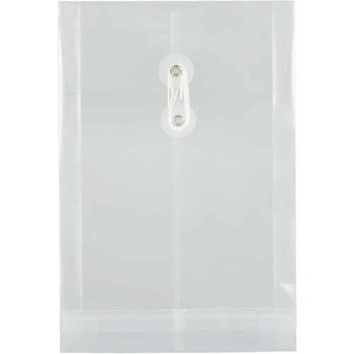 JAM PAPER Plastic Envelopes with Button & String Tie Closure - 6 1/4 x 9 1/4 - Clear - 3/Pack