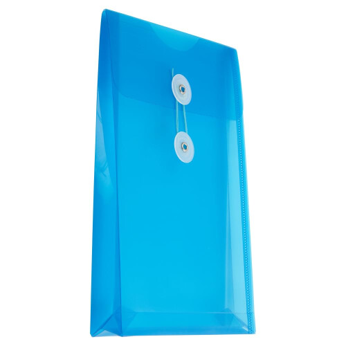 JAM PAPER Plastic Envelopes with Button & String Tie Closure - 6 1/4 x 9 1/4 - Blue - 3/Pack 2