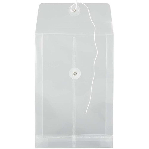 JAM PAPER Plastic Envelopes with Button & String Tie Closure - 6 1/4 x 9 1/4 - Clear - 3/Pack 2