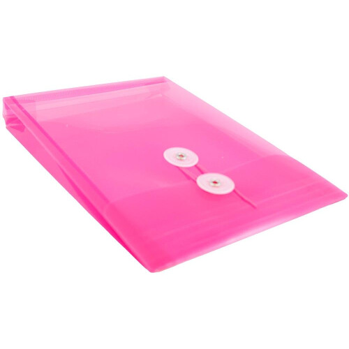 JAM PAPER Plastic Envelopes with Button & String Tie Closure - 6 1/4 x 9 1/4 - Fuchsia Pink - 3/Pack 2