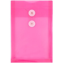 JAM PAPER Plastic Envelopes with Button & String Tie Closure - 6 1/4 x 9 1/4 - Fuchsia Pink - 3/Pack