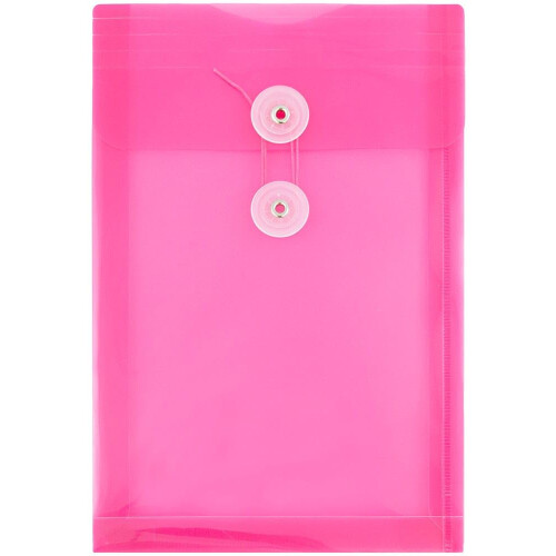 JAM PAPER Plastic Envelopes with Button & String Tie Closure - 6 1/4 x 9 1/4 - Fuchsia Pink - 3/Pack