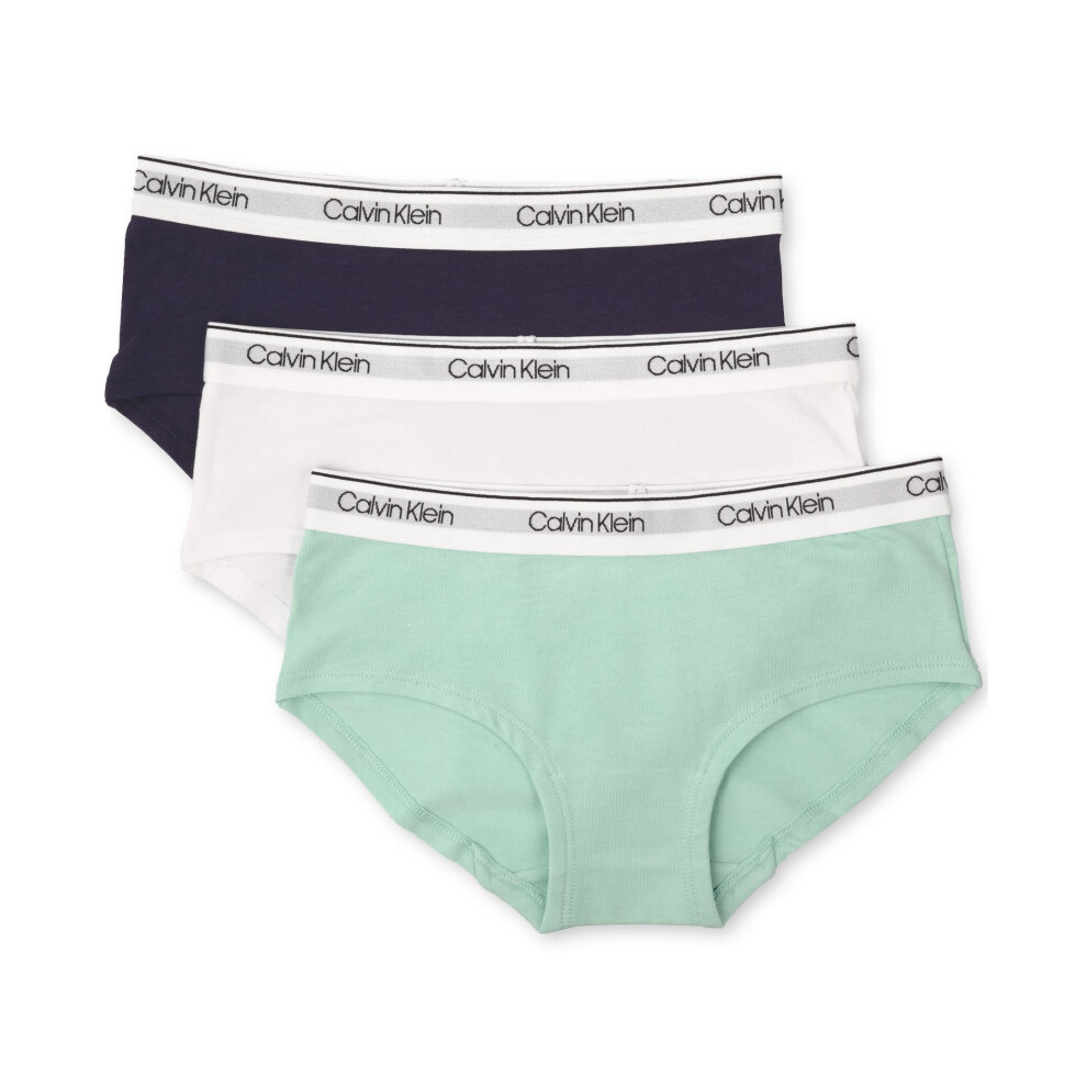 Calvin Klein Girls Modern Cotton Hipster Underwear  MultiPack Teal/Classic White/Symphony Blue Medium
