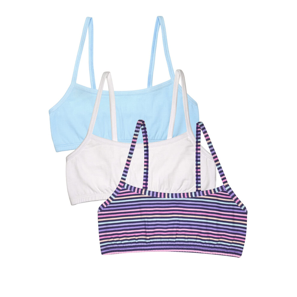 Fruit of the Loom Girls' Cotton Spaghetti Strap Sport Bra  Happy Stripe/White/Eyeshadow  36