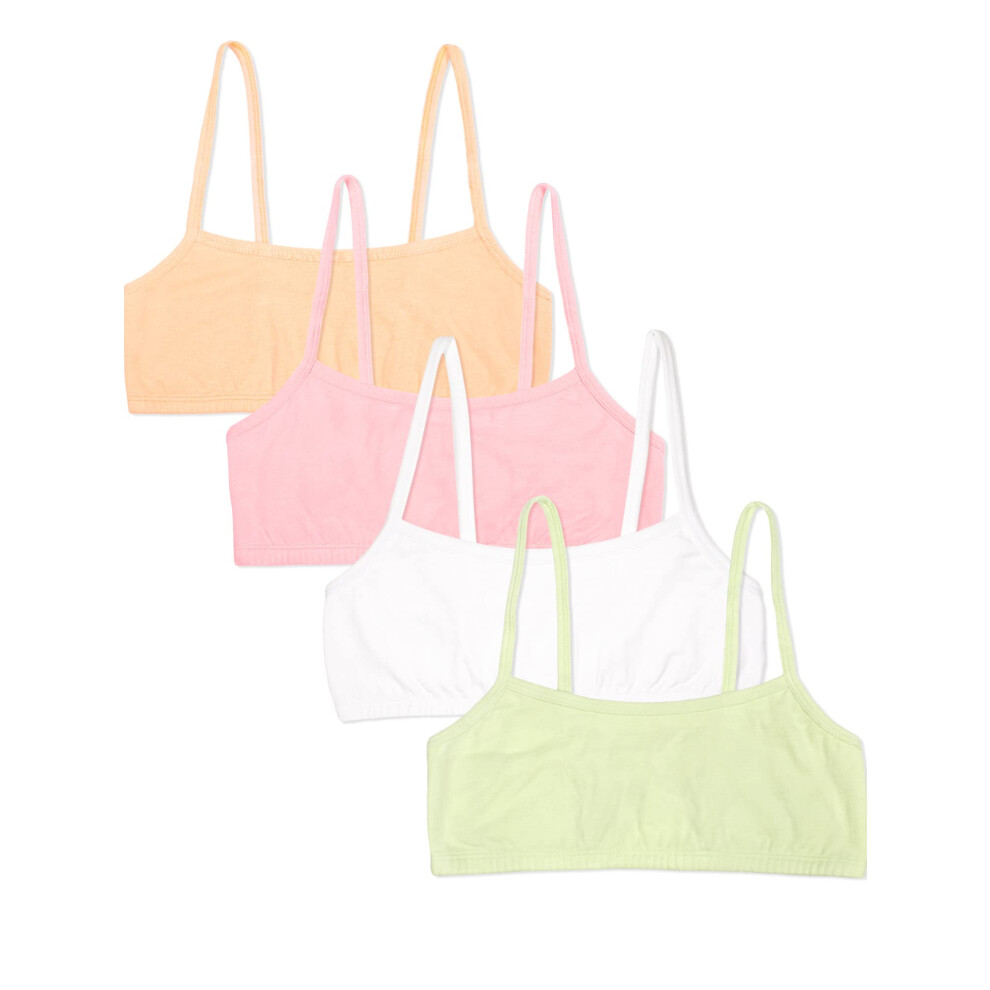 Fruit of the Loom Girls' Big Cotton Spaghetti Strap Sport Bra  Lentil/Mango/Pink/White