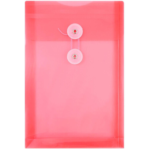 JAM PAPER Plastic Envelopes with Button & String Tie Closure - 6 1/4 x 9 1/4 - Red - 3/Pack