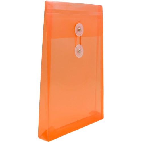 JAM PAPER Plastic Envelopes with Button & String Tie Closure - 6 1/4 x 9 1/4 - Bright Orange - 3/Pack 2