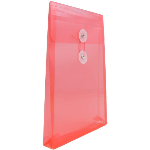 JAM PAPER Plastic Envelopes with Button & String Tie Closure - 6 1/4 x 9 1/4 - Red - 3/Pack 2