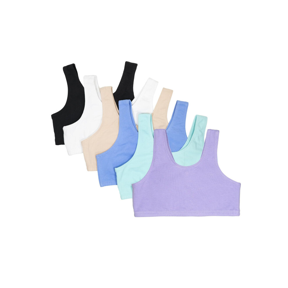 Fruit of the Loom Girls' Multi Cotton Built-Up Stretch Sports Bra Available in 6 Packs  Aruba Blue/Hyacinth/Cornflower Blue/Light Nude/White/Black