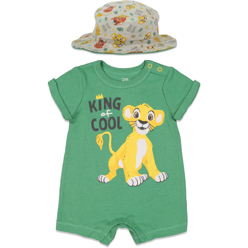 Disney Lion King Simba Newborn Baby Boys Romper and Bucket Sun Hat Green 0-3 Months
