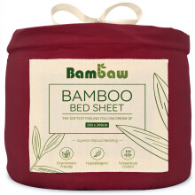 Bambaw Bamboo Fitted Sheet - Burgundy  150x200 cm  Soft Rayon  Hypoallergenic  Breathable  Luxurious Bedding