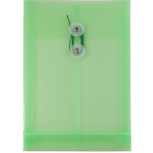 JAM PAPER Plastic Envelopes with Button & String Tie Closure - 6 1/4 x 9 1/4 - Green - 3/Pack