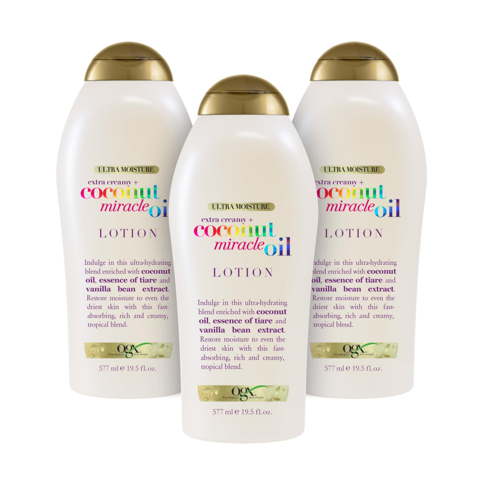 OGX Extra Creamy + Coconut Miracle Oil Ultra Moisture Lotion  19.5 Ounce (Pack of 3)