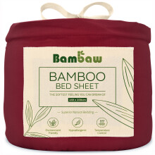 Bambaw Bamboo Fitted Sheet - Burgundy 140x200 cm Soft Rayon Material Hypoallergenic Breathable Ideal for Sensitive Skin