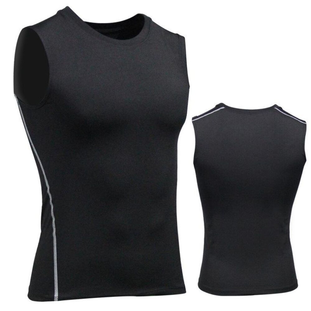 (black, M) Men's Quick-Dry Compression Fitness Vest - Sleeveless, Breathable, Elastic Running Top