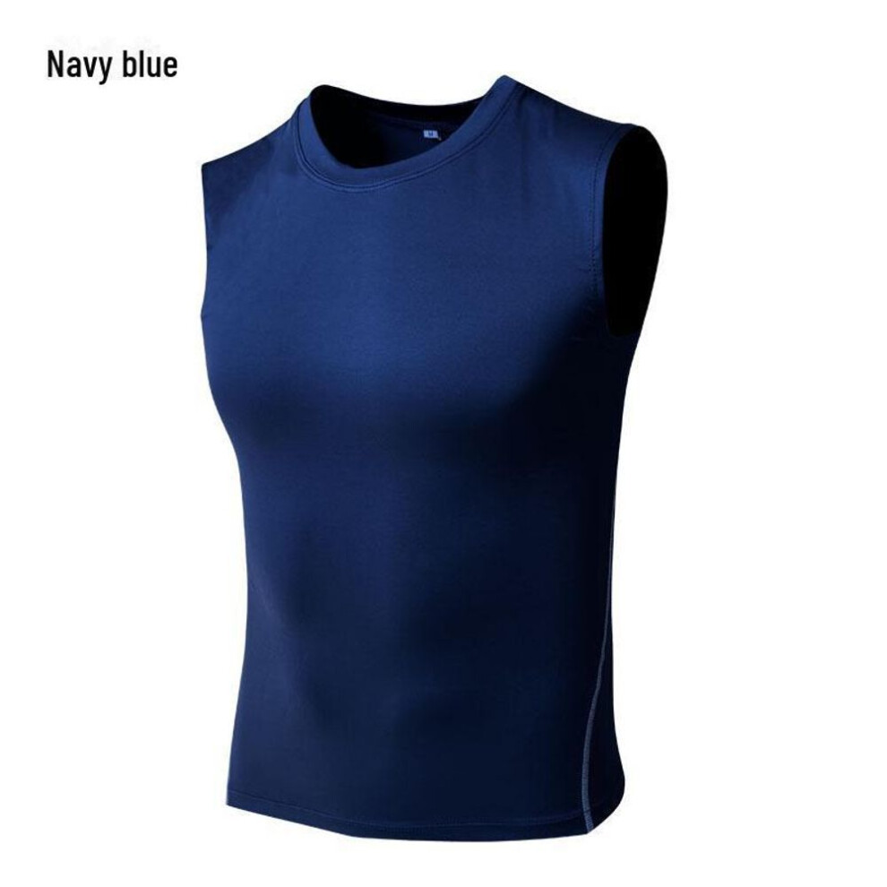 (navy blue, S) Men's Quick-Dry Compression Fitness Vest - Sleeveless, Breathable, Elastic Running Top