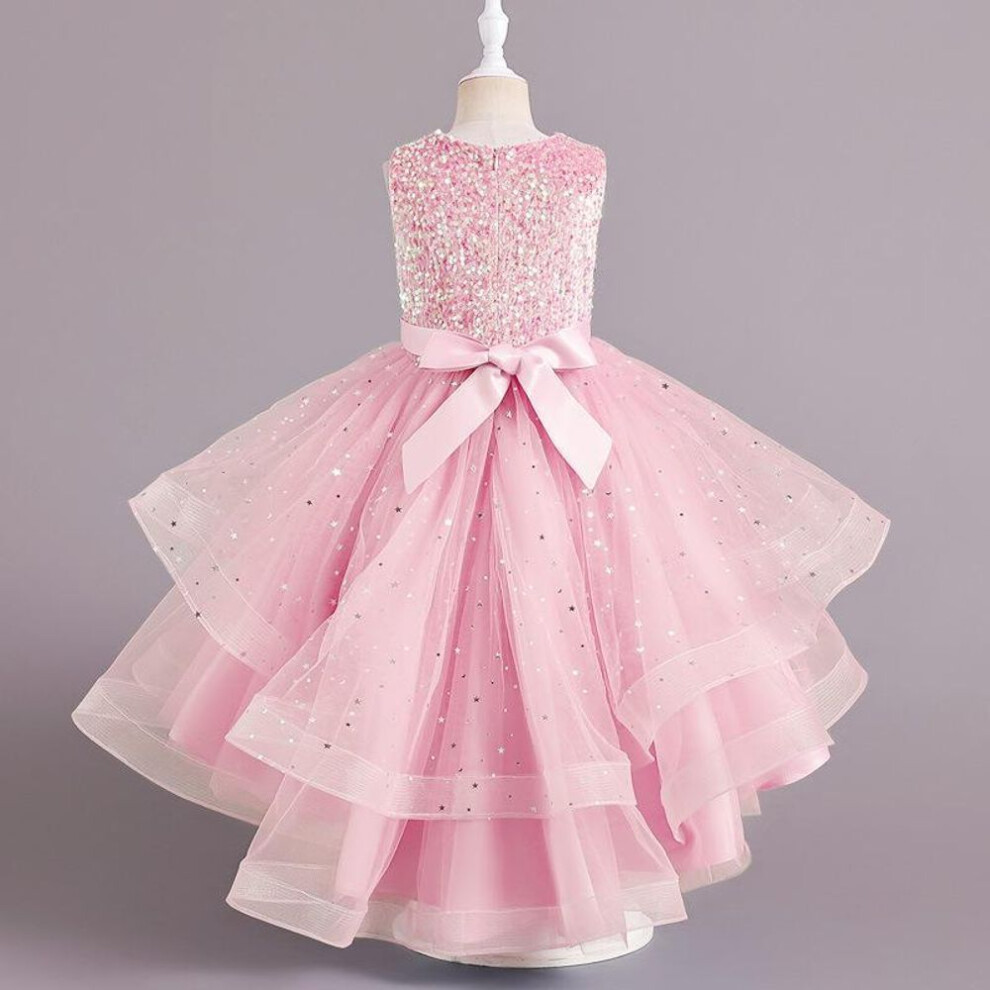 (pink, 120cm) Sequined Princess Dress for Girls - Puffy Skirt with Train