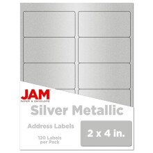 JAM PAPER Verzending Adreslabels - Standaard Post - 2 x 4 - Zilver Metallic - 120/Stuk