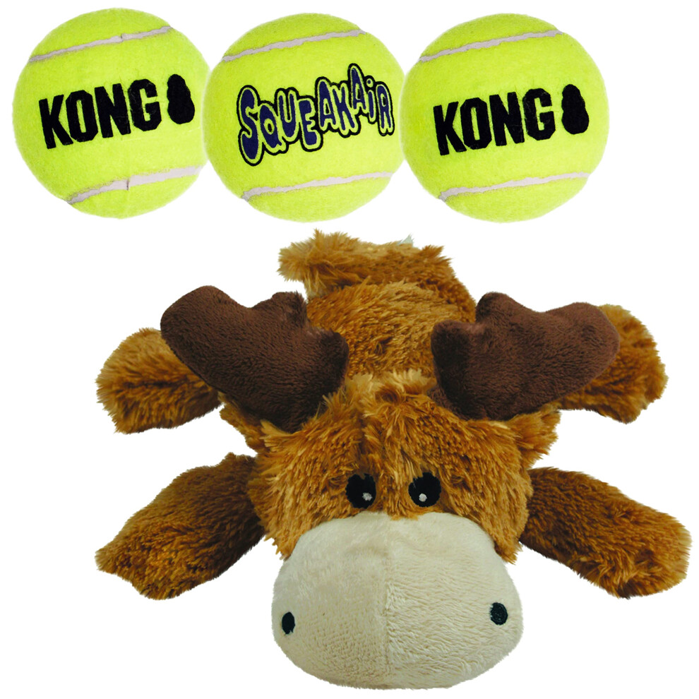 KONG Cozie Marvin The Moose and 3 SqueakAir Balls - Fun  Interactive Dog Toys - Balls for Fetch & Soft  Sturdy Toy for Indoor Play - for Medium Dogs