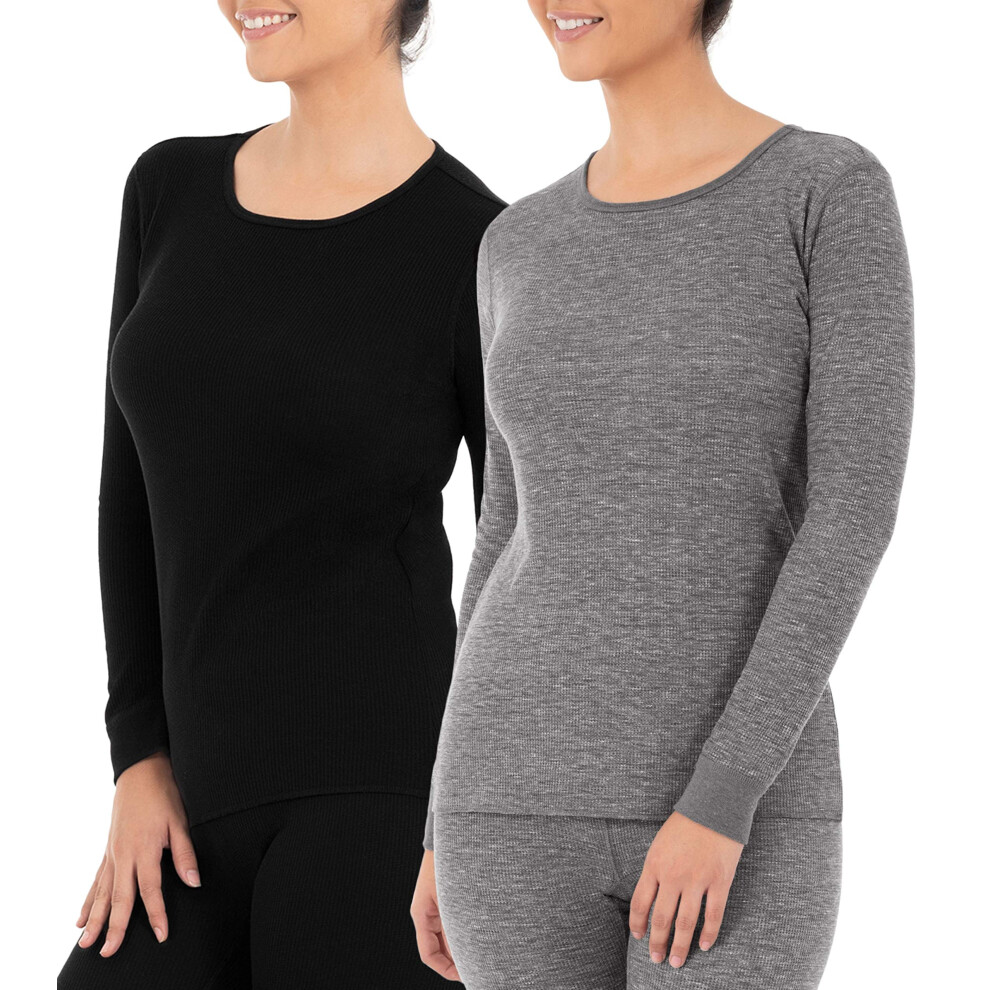 Fruit of the Loom Women's Micro Waffle Premium Thermal Underwear Tee Shirt  Black/Smoke Heather  3X