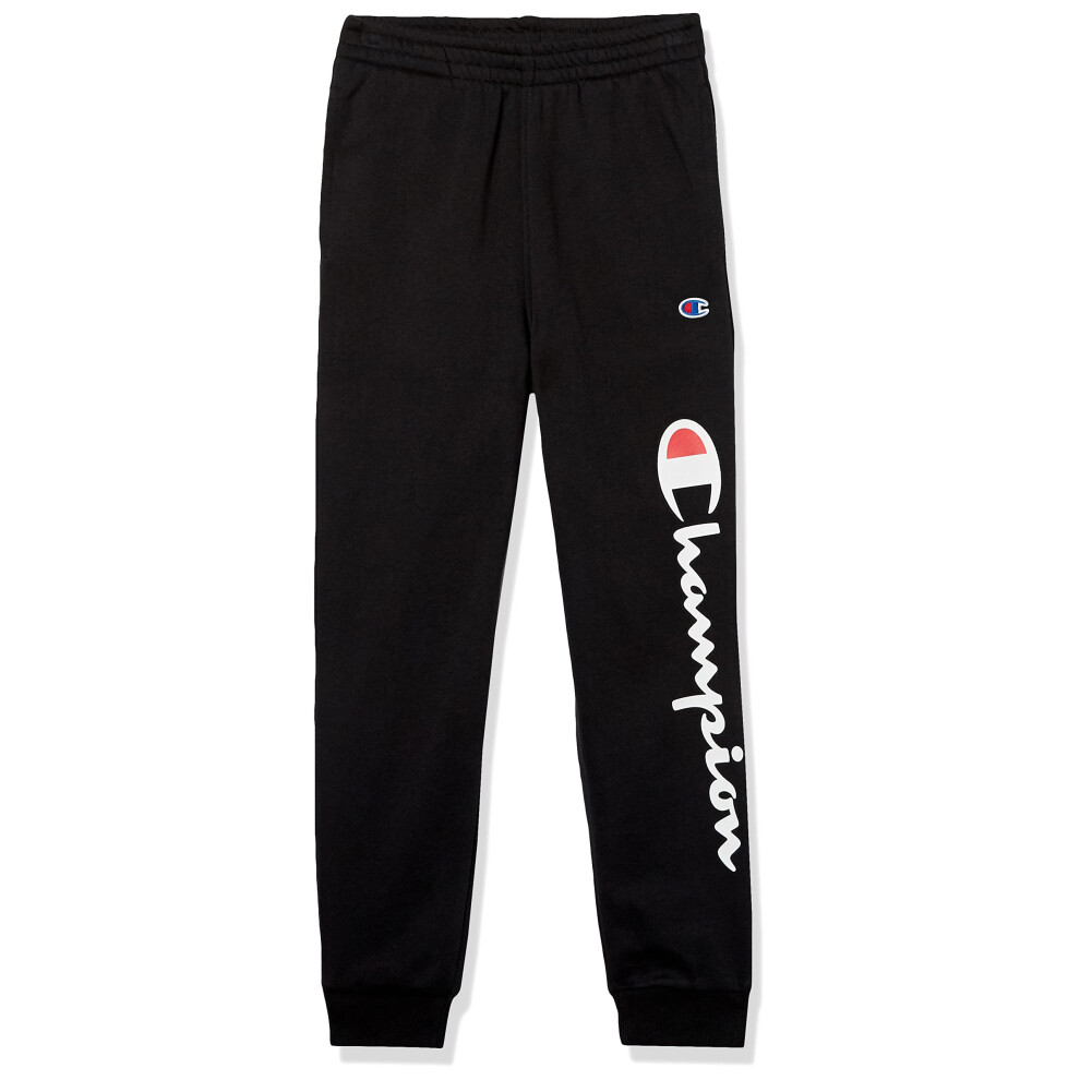 Champion Boys Sweatpant Heritage Collection Slim Fit Brushed Fleece Big and Little Boys Kids (Small  Black Script)
