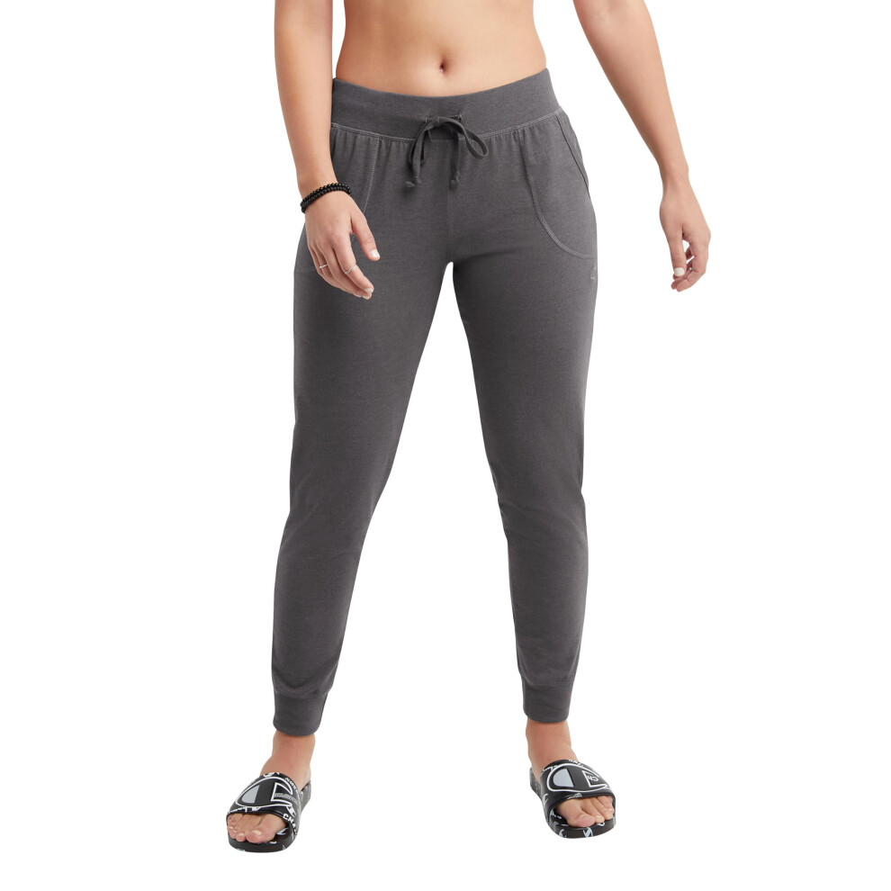 Champion womens Everyday Cotton Joggers  Womens Jersey Sweatpants  Womens Lightweight Joggers  C Logo  29"""" Leggings  Granite Heather  Large US