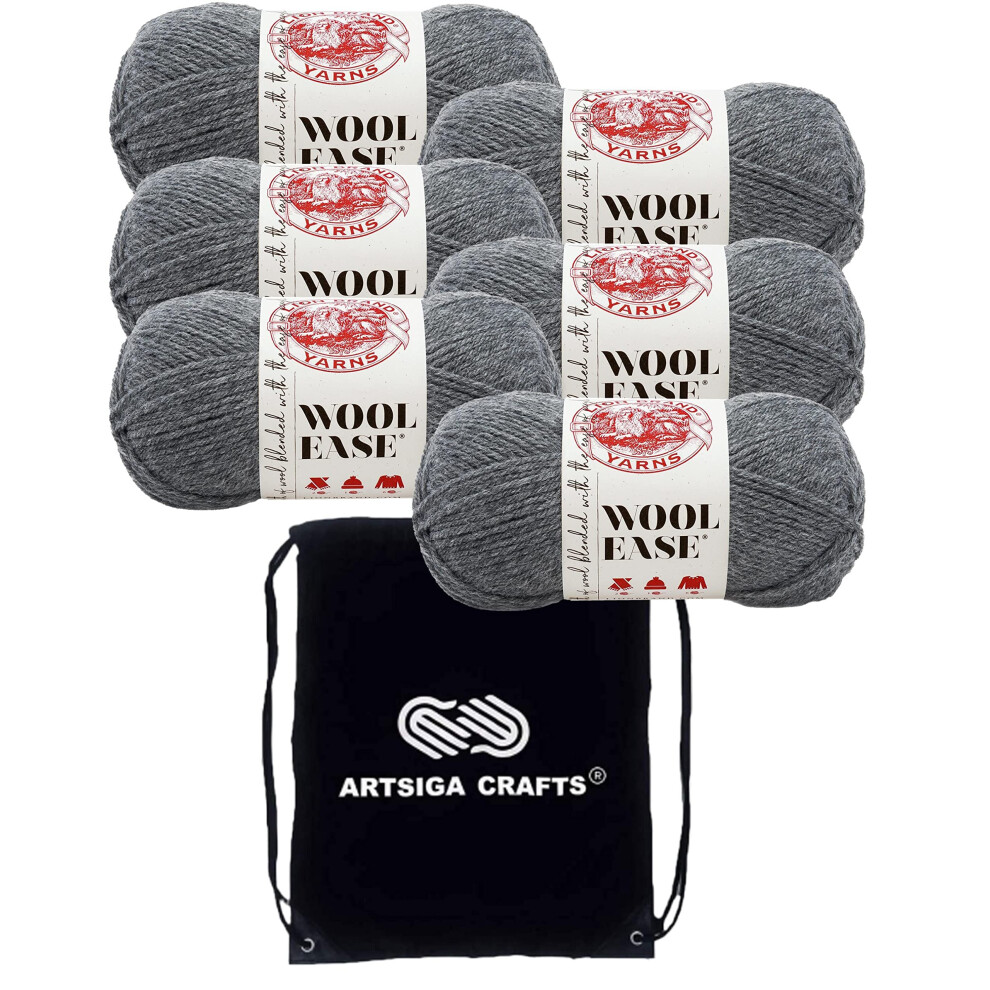 Lion Brand Wool Ease Oxford Grey 620-152 (6-Skeins - Same Dye Lot) Worsted Medium #4 Acrylic  Wool Yarn for Crocheting and Knitting with Project Bag