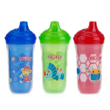 Nuby Isolierbecher aus Kunststoff, auslaufsicher, Easy-Sip-Becher mit Vari-Flo-Ventil, harter Ausguss, Boy, 267 ml, 3 St ck