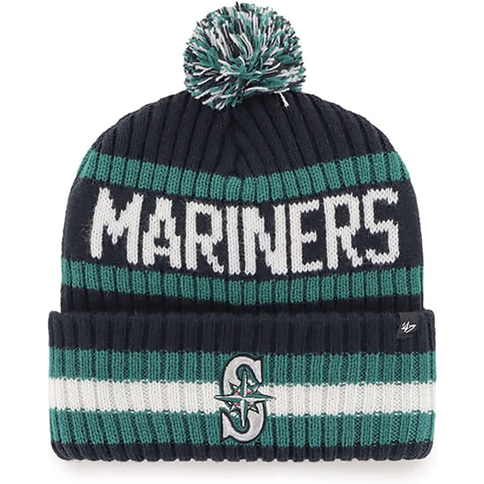 47 Mlb Unisex-Erwachsene, Offiziell Lizenziertes PrimäRlogo, Bering Sport, StrickmüTze Mit BüNdchen Und Bommel, FüR Kaltes Wetter, Seattle Marine-image