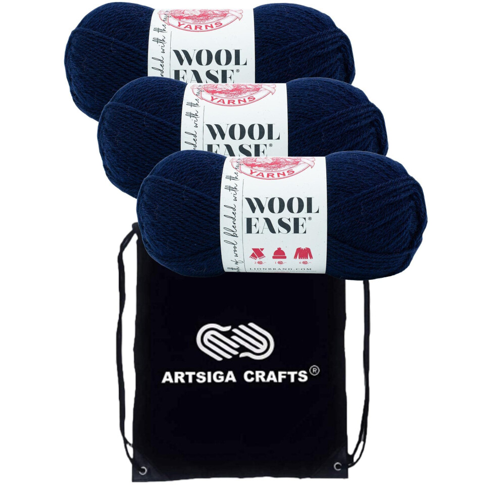 Lion Brand Wool Ease Nightshade 620-010 (3-Skeins - Same Dye Lot) Worsted Medium #4 Acrylic  Wool Yarn for Crocheting and Knitting with Project Bag