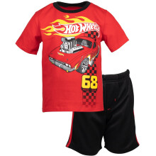 Set maglietta grafica e pantaloncini in rete Hot Wheels per bambini, nero/rosso, taglia 7-8