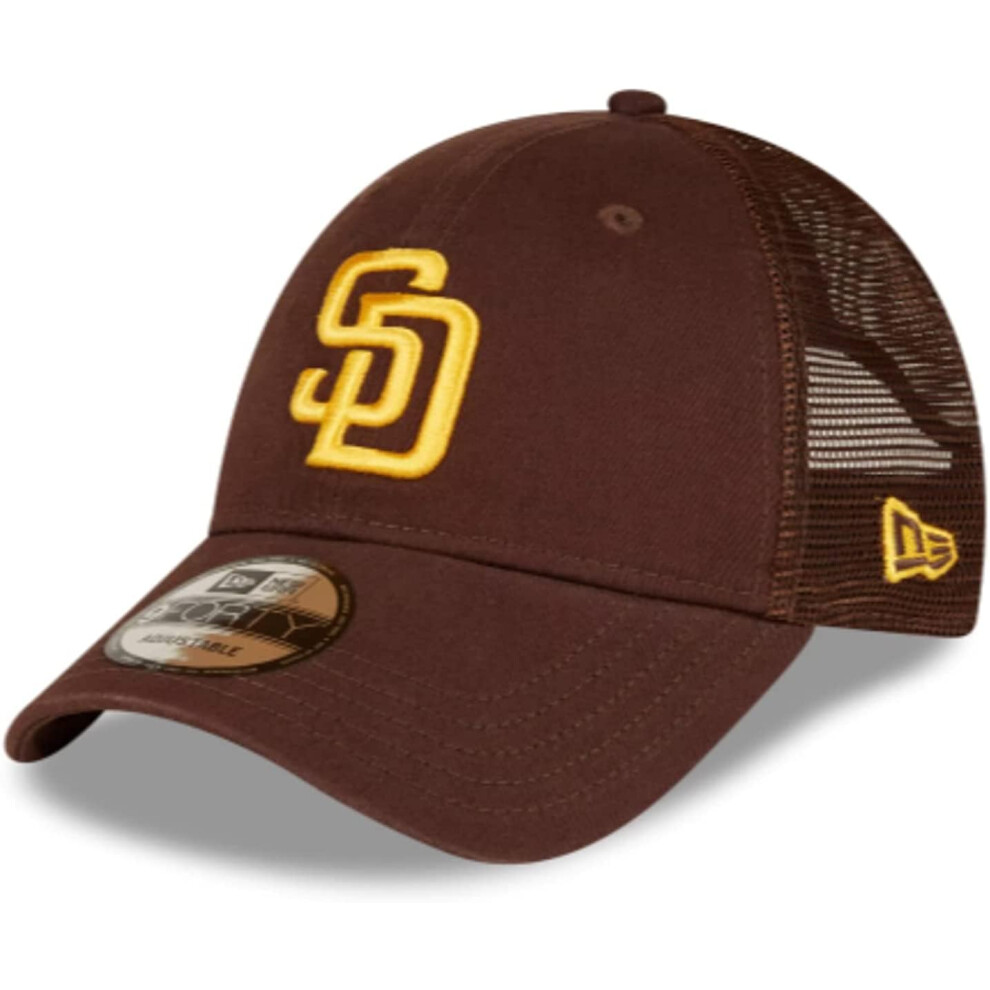 New Era MLB The League 9FORTY Team Color Primary Logo Mesh Trucker Adjustable Hat Cap One Size Fits All - San Diego Padres Brown