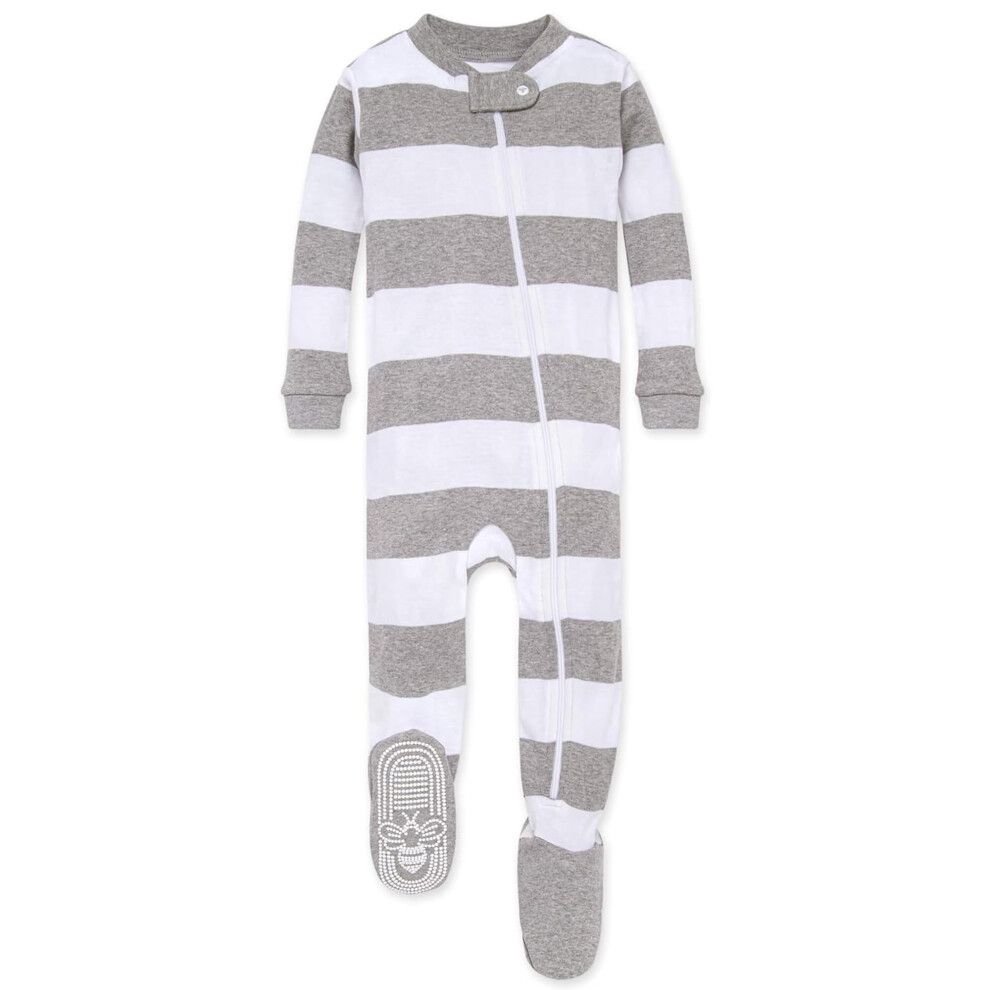 Burt's Bees Baby Baby Boys Pajamas  Zip-front Non-slip Footed Pjs  Organic Cotton and Toddler Sleepers  Heather Grey Rugby Stripe  12 Months US