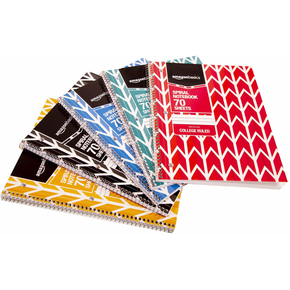 Amazon Basics College Ruled Wirebound Spiral Notebook  70 Sheet - 5-Pack  Assorted Lattice Pattern Colors