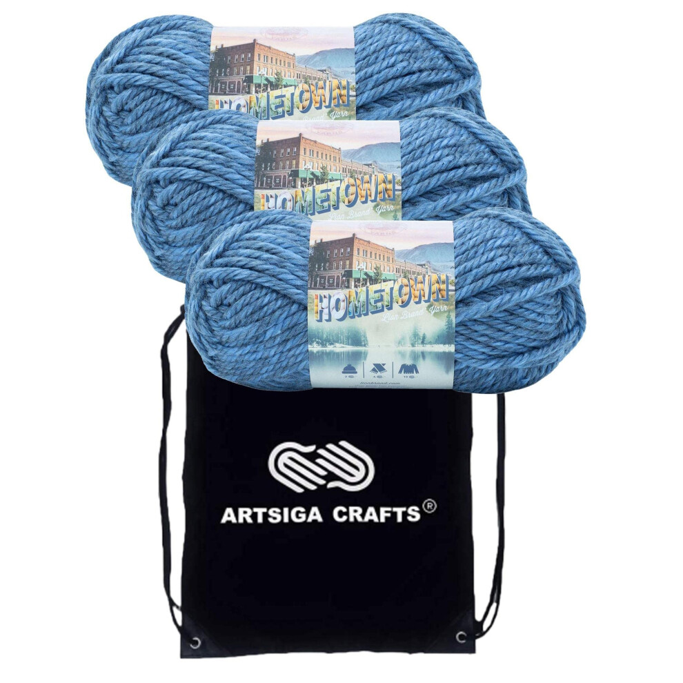 Lion Brand Hometown Sleepy Hollow Spirit 135-237 (3-Skeins - Same Dye Lot) #6 S Bulky Acrylic Yarn for Crocheting and Knitting with Project Bag