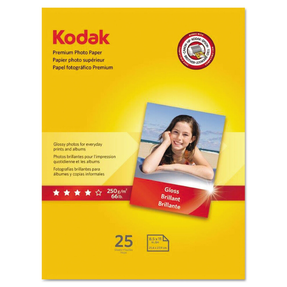 Kodak 8689283 Premium Photo Paper  8.5 mil  Glossy  8 1/2 x 11  25 Sheets/Pack