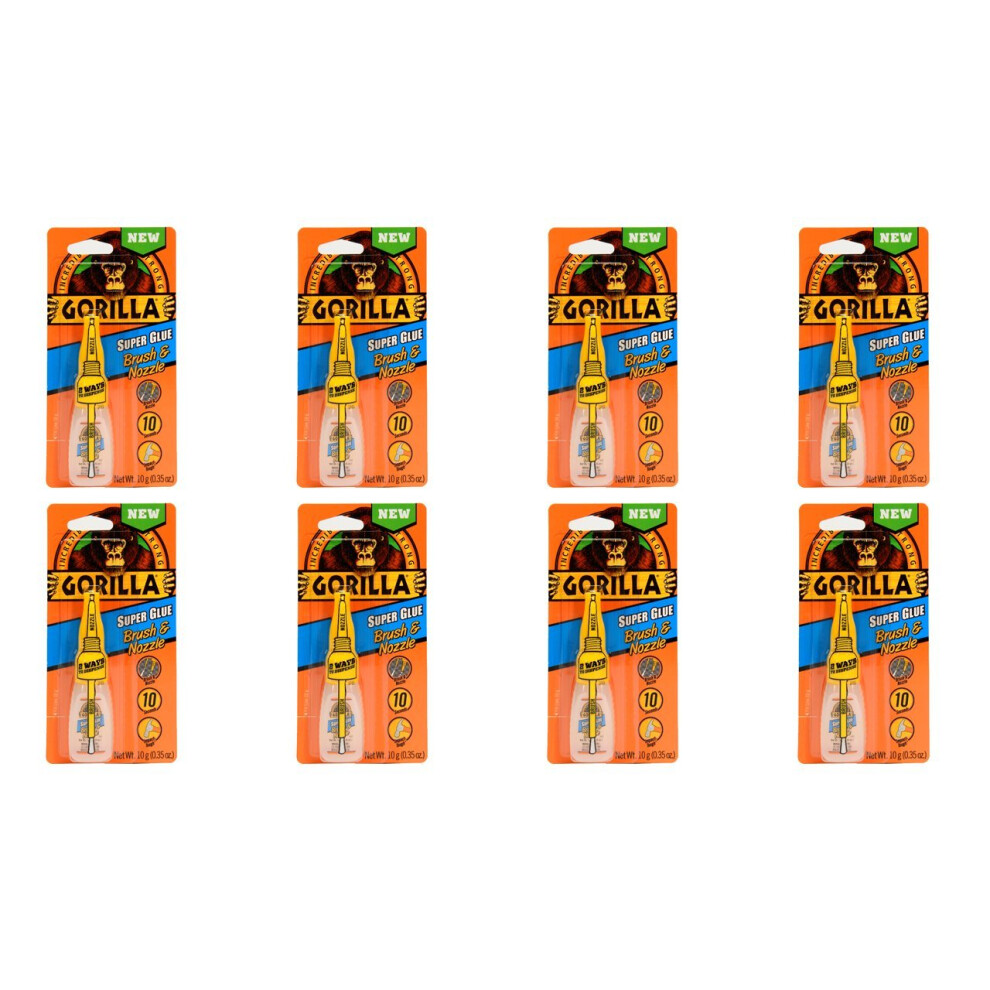 Gorilla Super Glue with Brush & Nozzle Applicator  10 Gram  Clear  (Pack of 8)