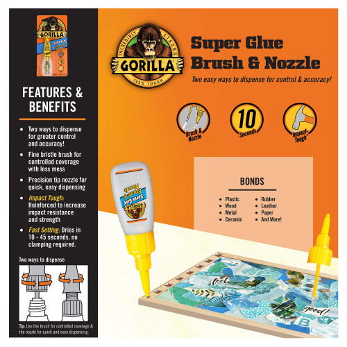 Gorilla Gorilla Super Glue με Πινέλο & Σ nozzle, 10 Γραμμάρια, Διαφανές, (Συσκευασία 8) 1